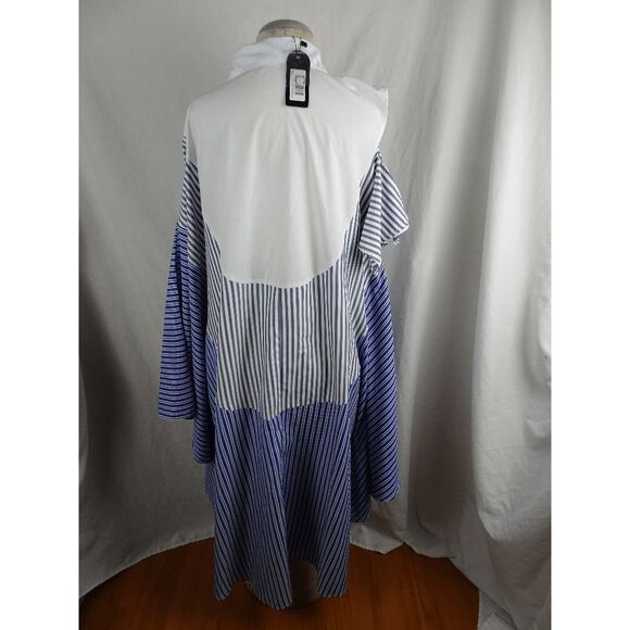 Buxom Curvy Stripe Asymmetrical Sleeve Shirt Dress with Cinched Waist Size 3XL - Picture 3 of 9